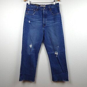Levi's Ribcage Straight Ankle Jeans Size 31x27 Blue Denim Stretch Distressed